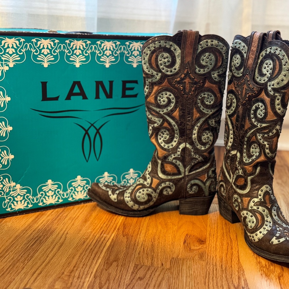 Lane Brown Turquoise Cream Embroidered Western Boots
